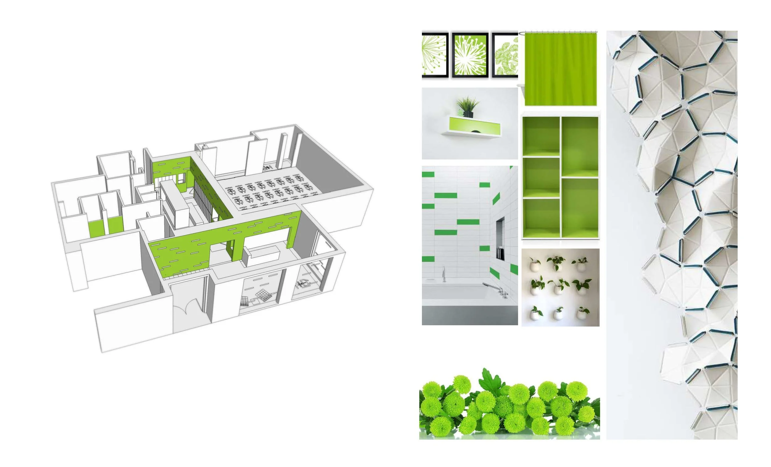 The design employs a monochromic color palette with splashes of accent color