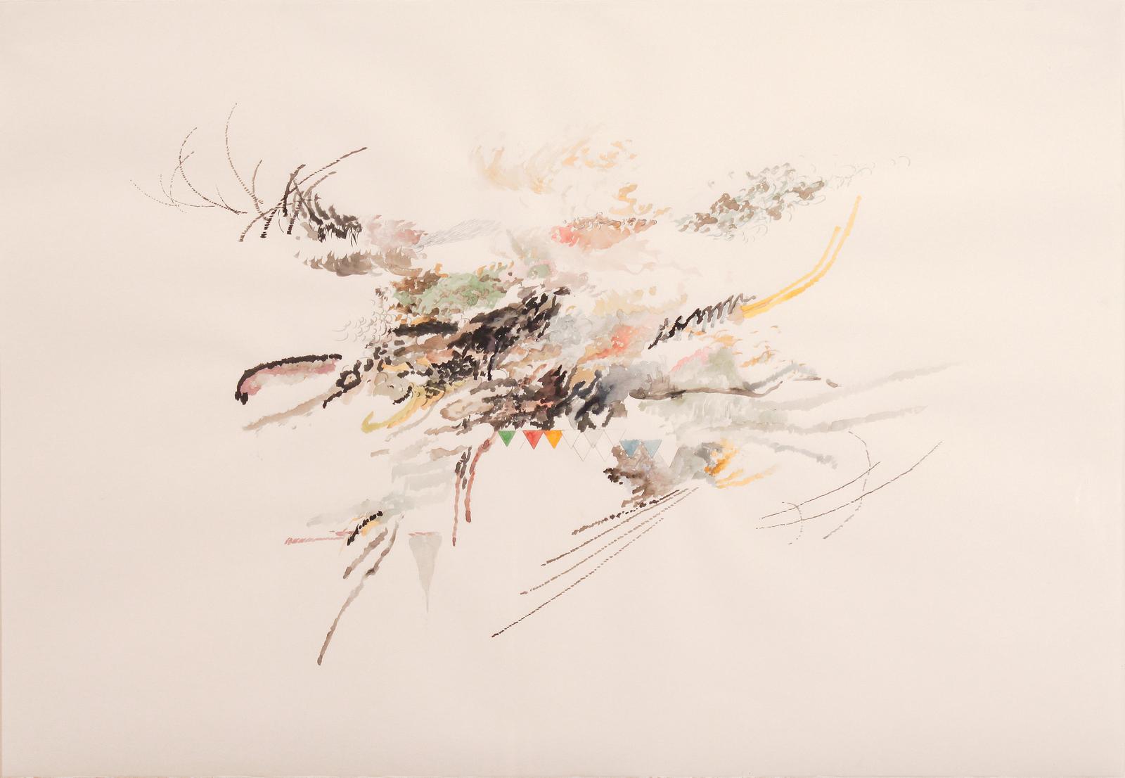 Julie Mehretu's delicate and small work at John Berggruen. Graphite, watercolor and ink on paper