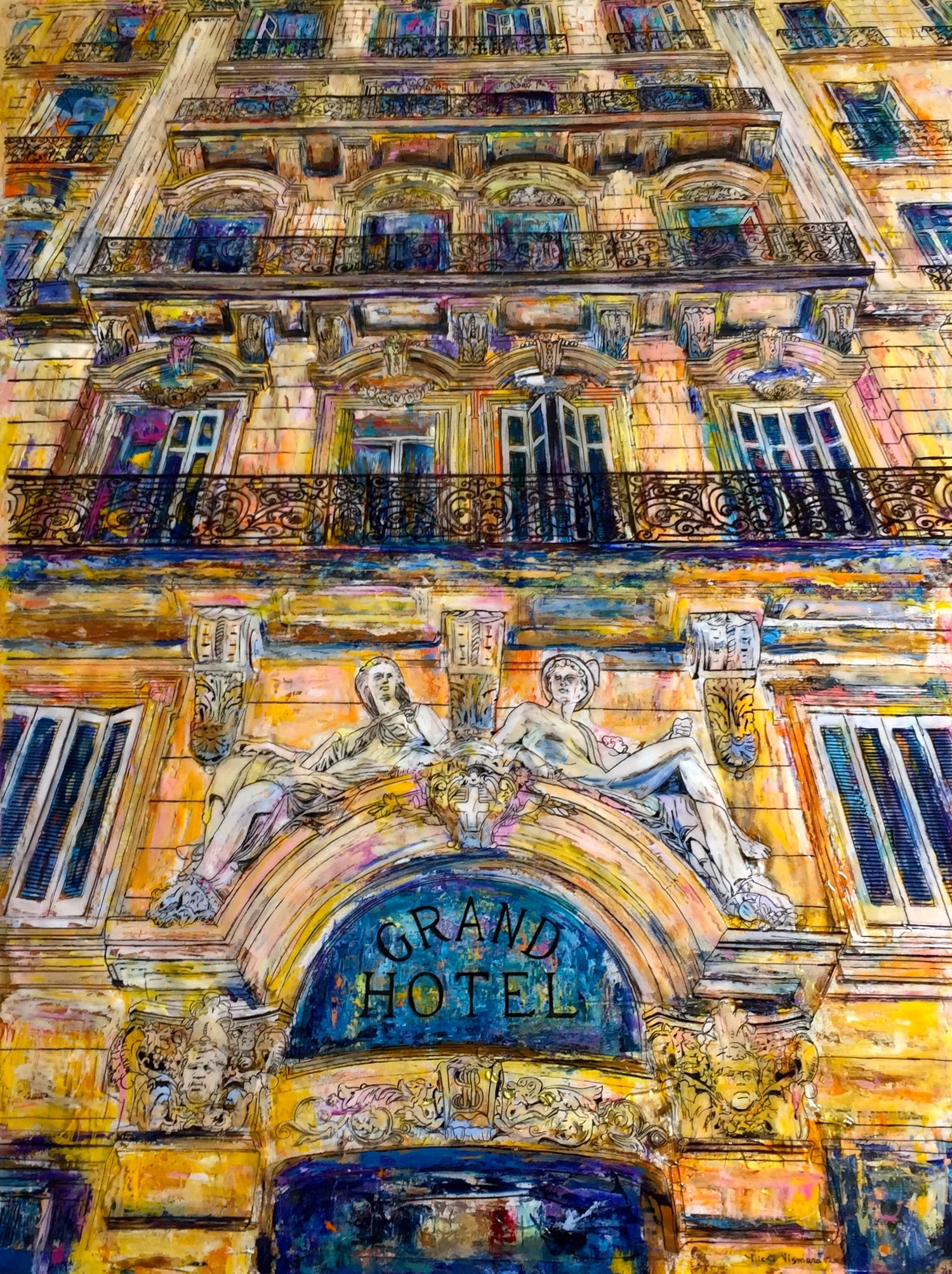 LE GRAND HOTEL, MARSEILLE 36 x 48" Acrylic, acetate, ink, and epoxy resin on canvas 2015 SOLD