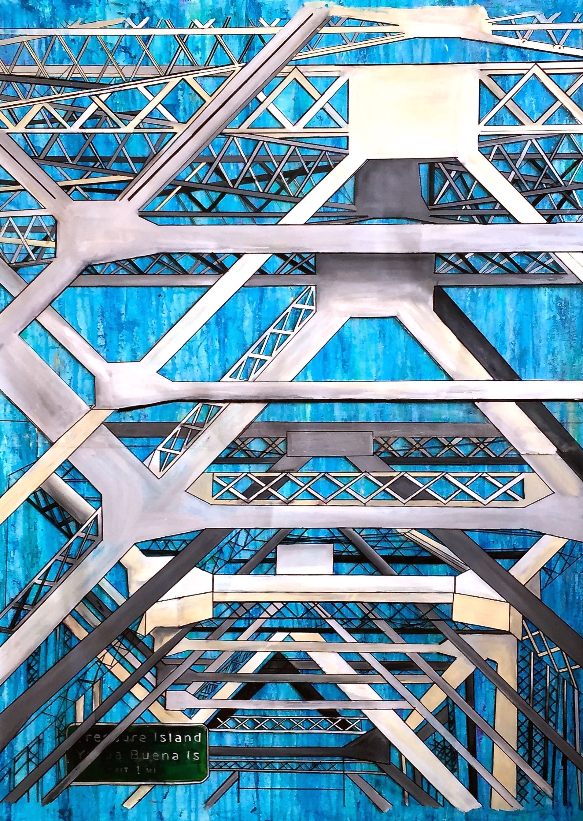 BAY BRIDGE 36 x 48" Acrylic, acetate, ink, and epoxy resin on canvas 2015 AVAILABLE