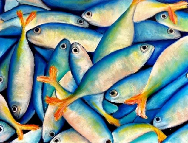 Fish / 11 x 14" / Acrylic and oil pastel on bamboo paper / SOLD