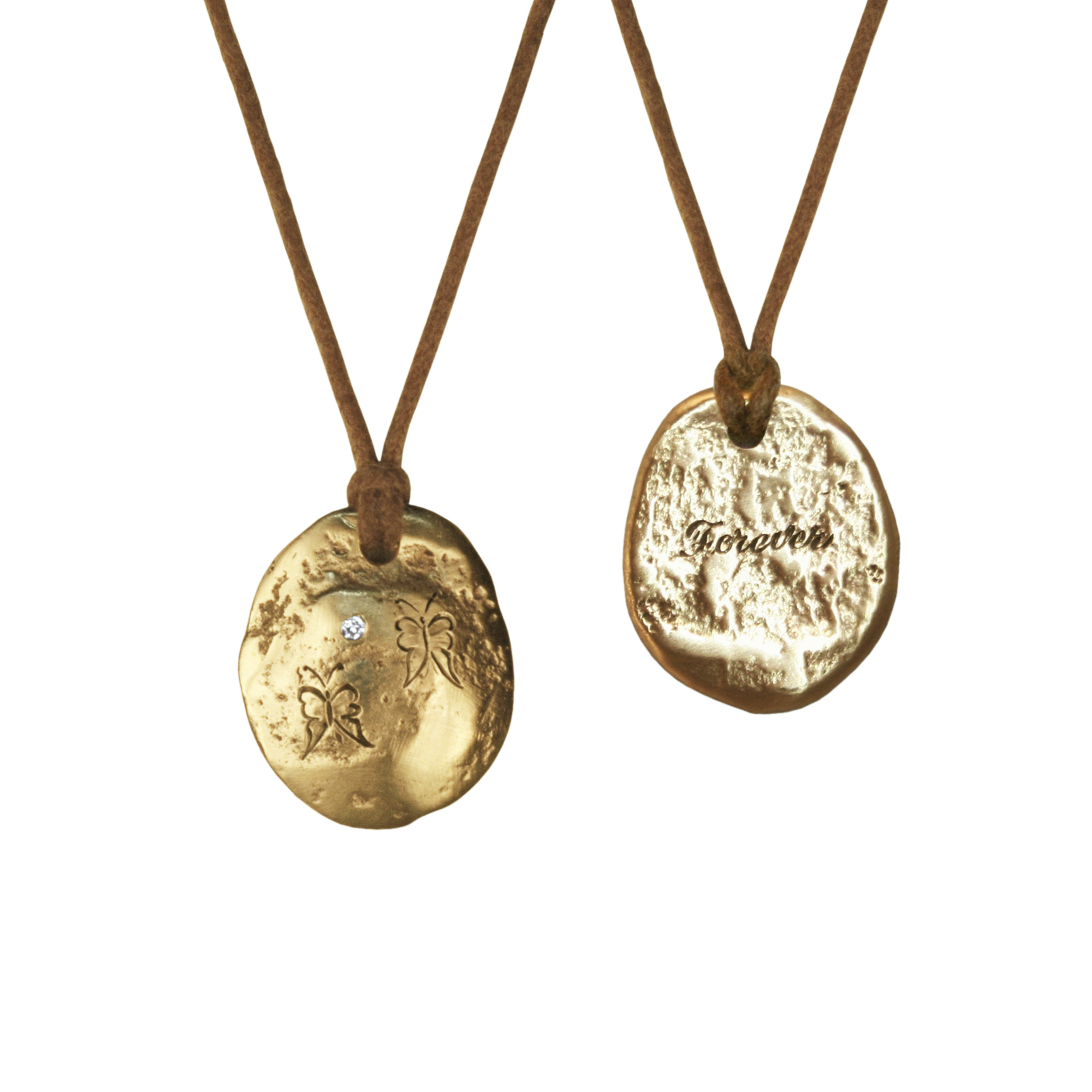 Once Loved, Loved again 18K Pendant Two wedding bands melted together, engraved with "forever"