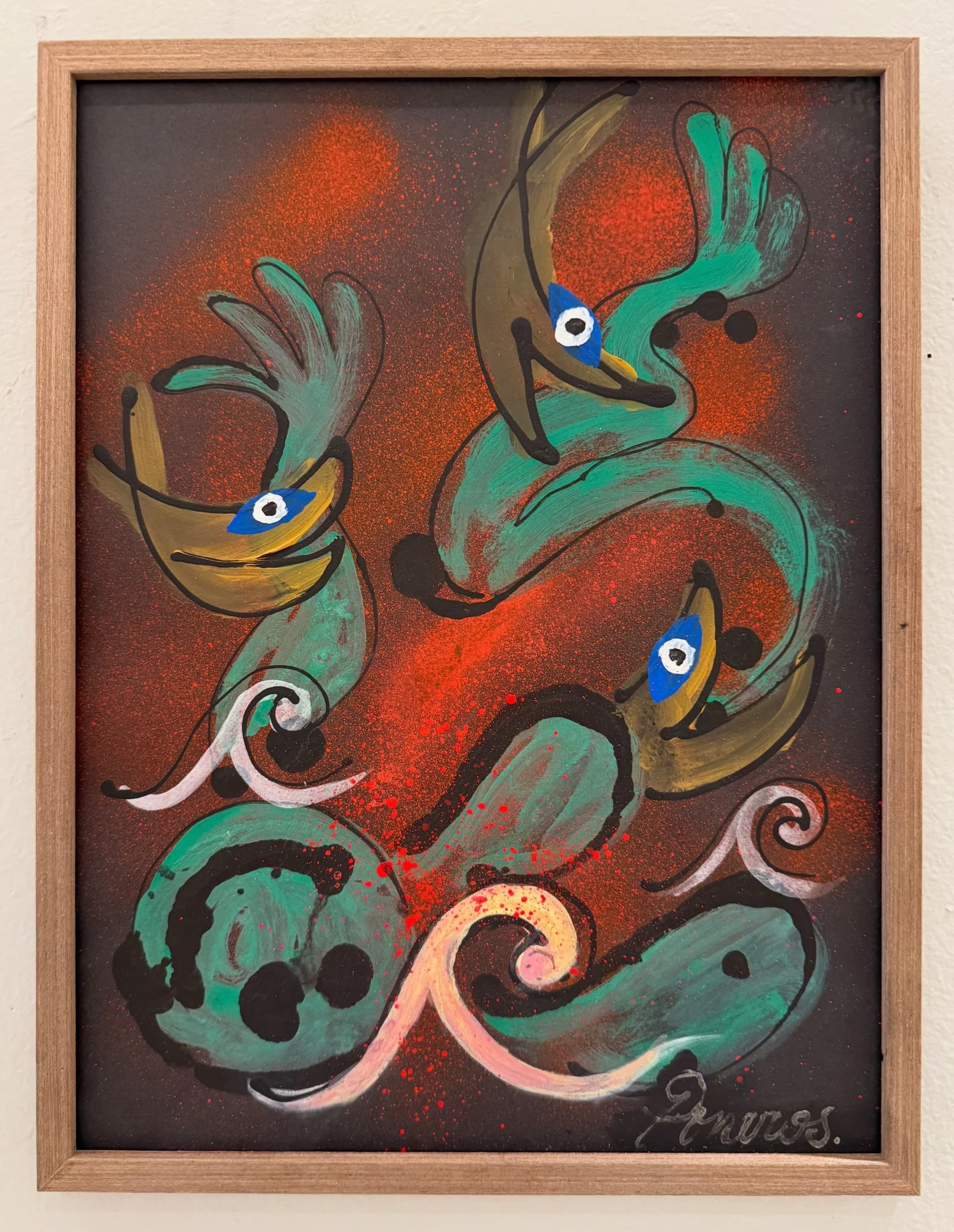 “Fish in the Sea” 19x13 acrylic and spray paint on paper 2026