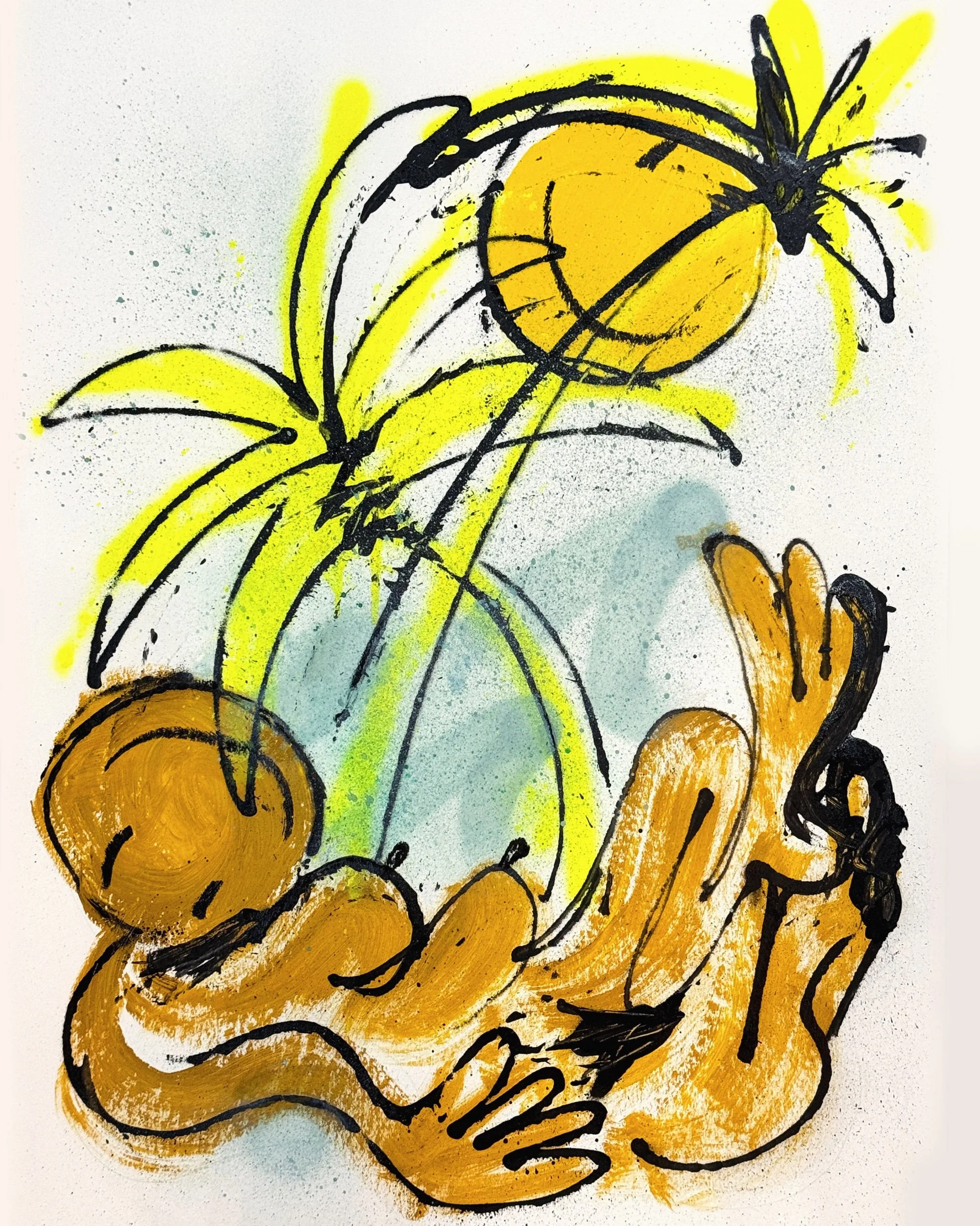 “Sunbather” 24x18 acrylic and spray paint on paper 2025