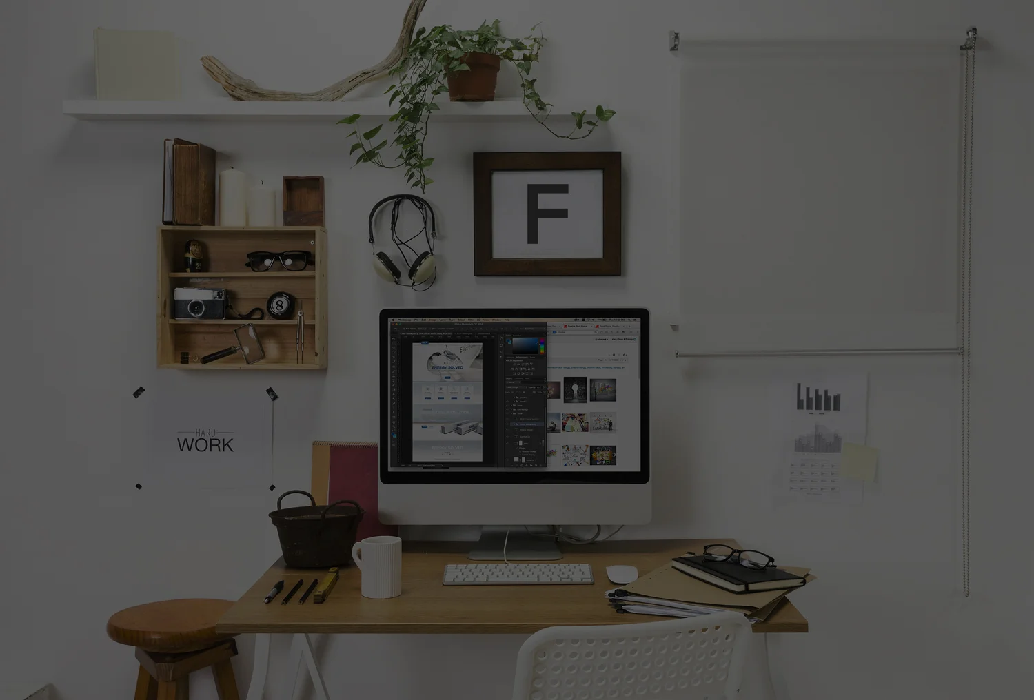 working station with design in computer's frame