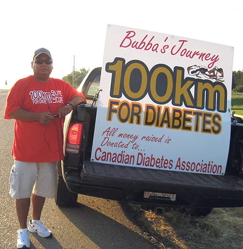 Bubba Vermette does a 100-kilometre walk each year to raise funds for diabetes research and to increase awareness of the disease. SUPPLIED 