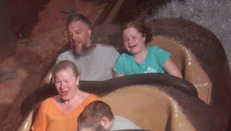 My wife is screaming out of enjoyment, my son is hiding in fear, my daughter looks completely terrified, and I can't see a thing (afraid to lose my glasses) ... all in all a successful vacation I'd say.
