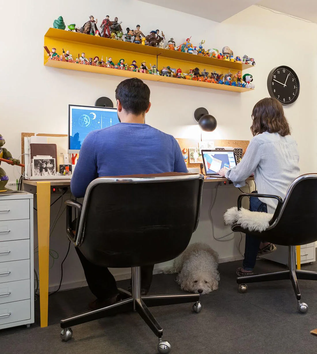 "I work side-by-side with my husband, Patrick, in our home-based studio. We collaborate on most branding projects, but tend to do illustration projects independently (aside from lots of feedback for each other)."
