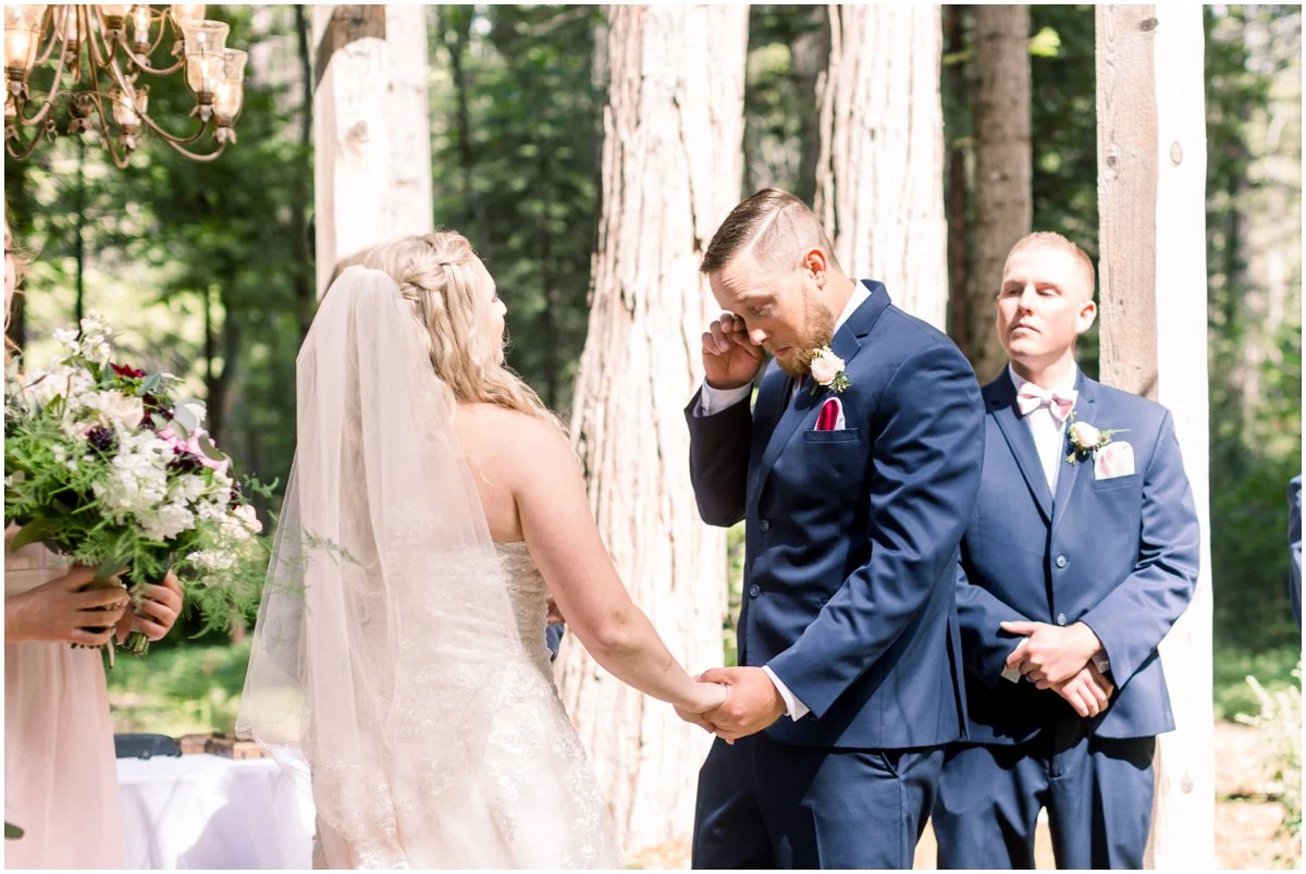 Jordan wipes a tear after he sees Caitlin for the first time and their ceremony begins.