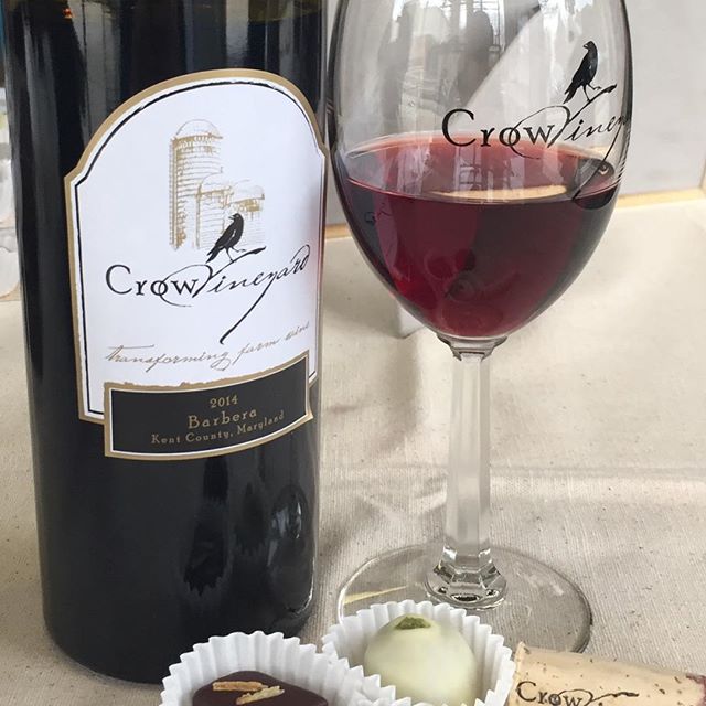 Wine and Chocolate pairing @crowwinecellars today! #chocolate #wine #crowvineyard #caramel #champagne #visitmaryland