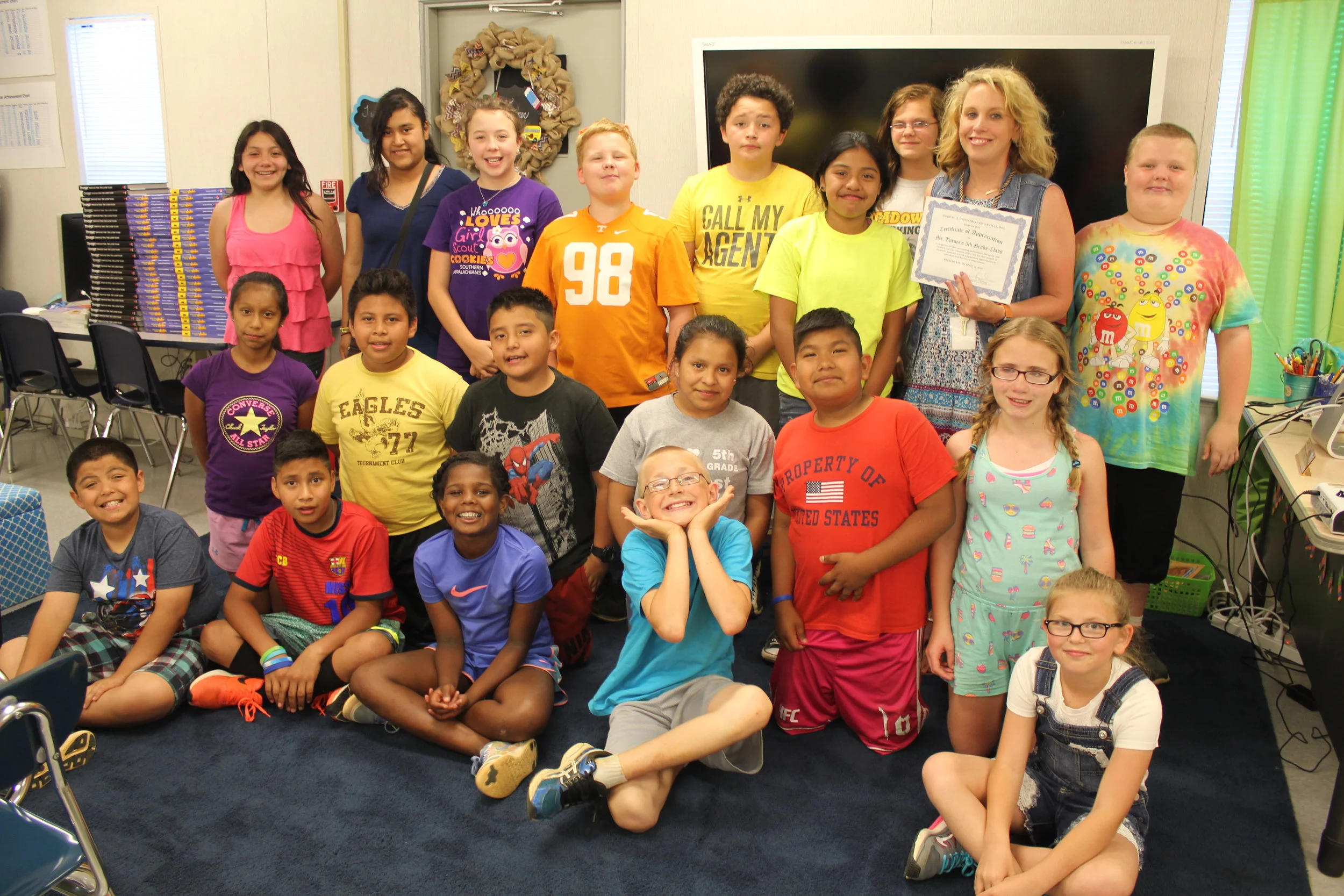 Last year, Ms. Turner's fifth grade class was recognized for bringing in the most donations during the Sack Pack donation drive. In addition to a goody basket for Ms. Turner, the class received an ice cream party celebration!