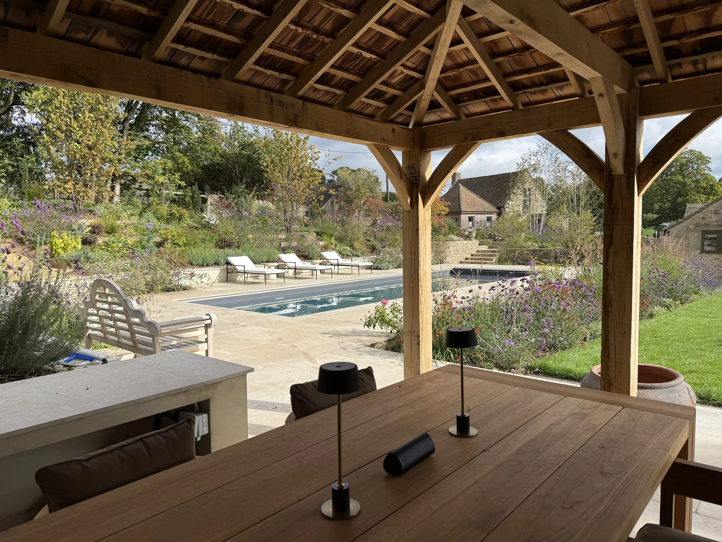 View from the pool pavilion, perfect space to relax and dine