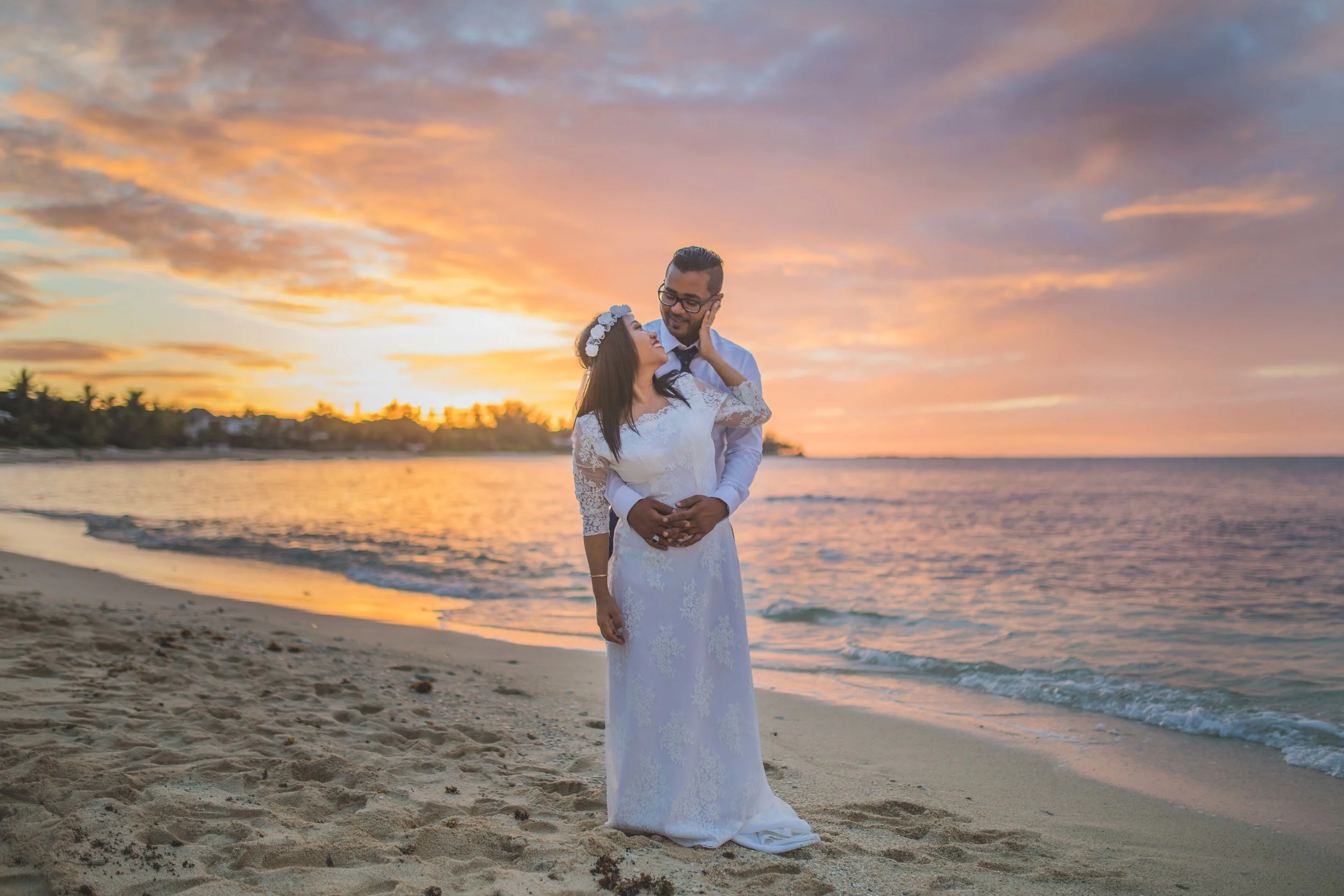 Couple Posing with Colourful sky and Sunset in Mauritius