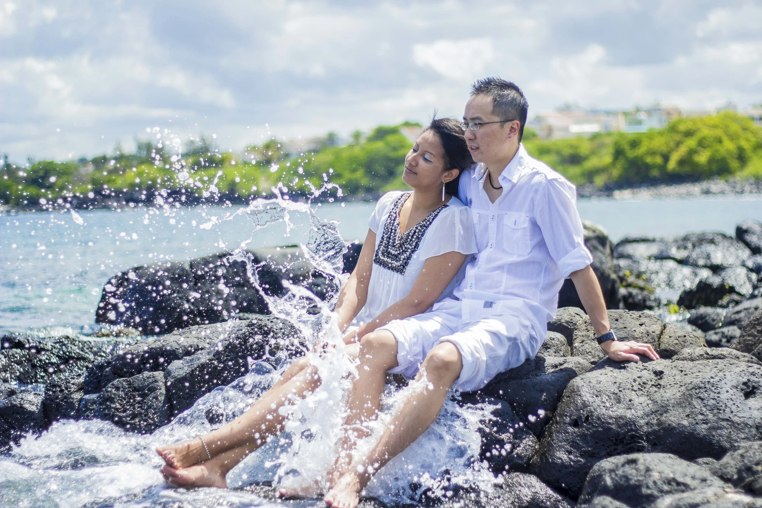 Post Wedding Photoshoot wave crashing in Mauritius