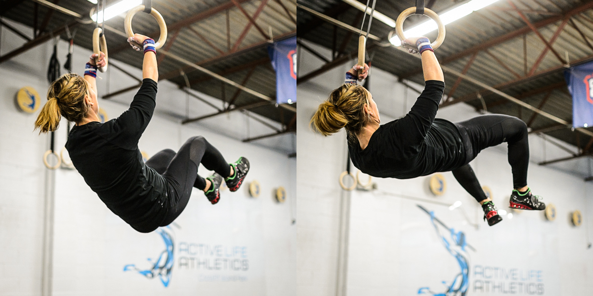 Left side "closed hip" before opening her hip and firing up on the right side. That explosive hip drive transfers over to all sorts of other movements like higher box jumps, better pull-ups, and more weight moved on cleans and snatches.