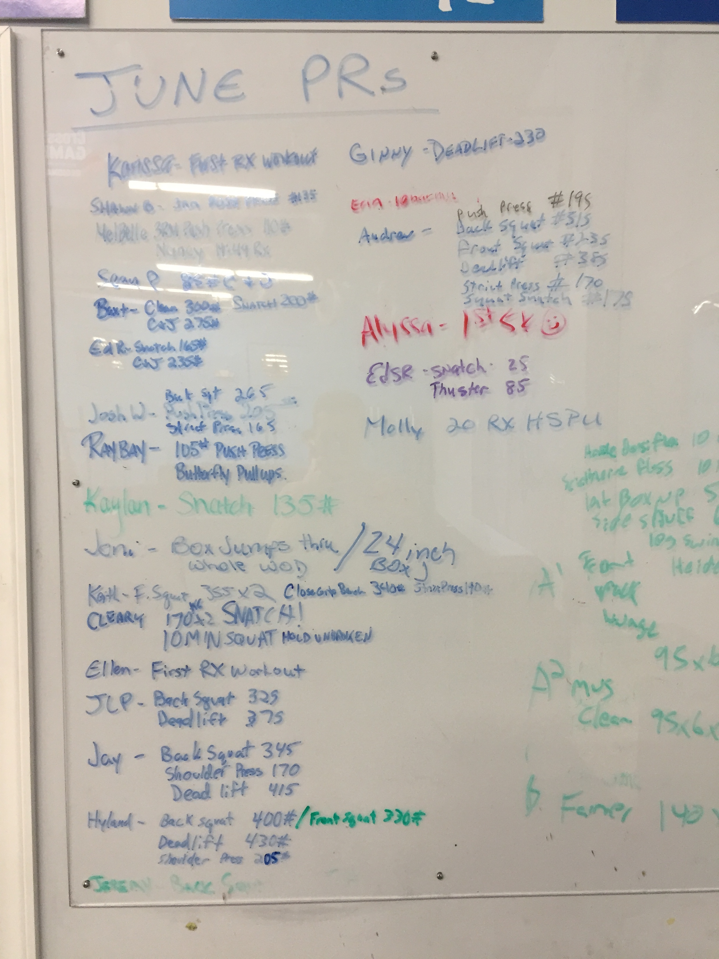 A little late posting the June PR board! Make sure to ring the bell and write down your accomplishments when you hit them!