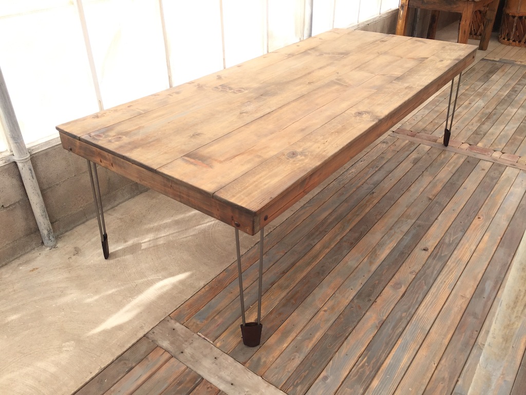 Weathered Table w Hairpin Legs & Leather Shoes