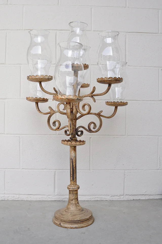El Mar Candelabrum w Glass Hurricane Covers