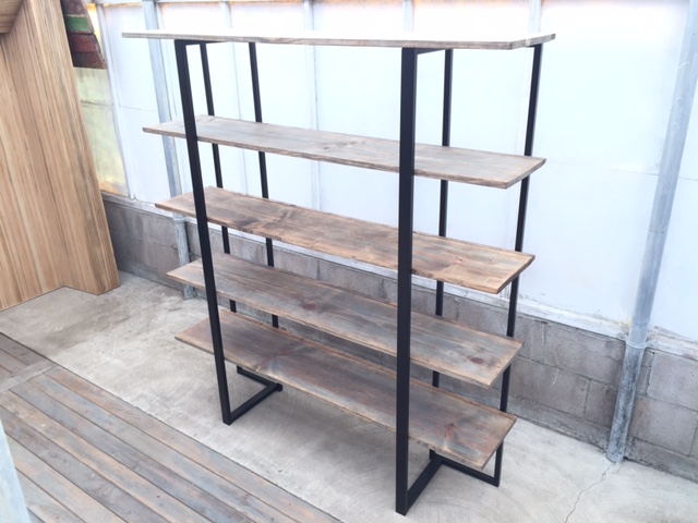 Weathered Bookcase w Metallic Shelf