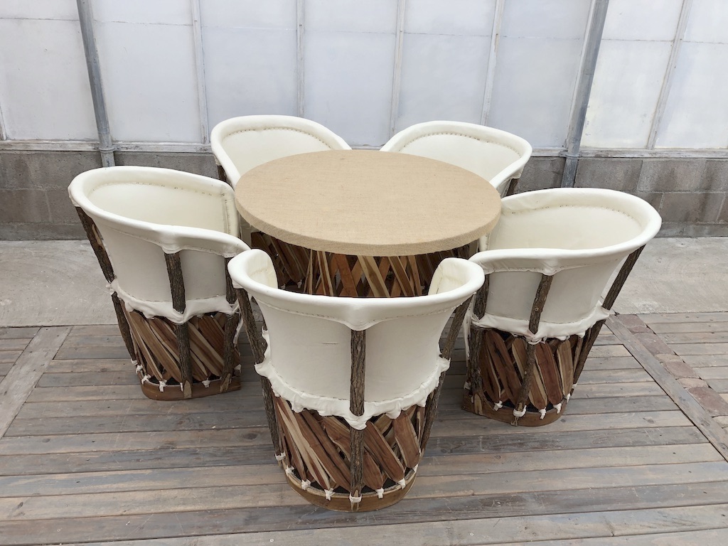 Round Burlap Table w Ivory Chairs 5or6pc set