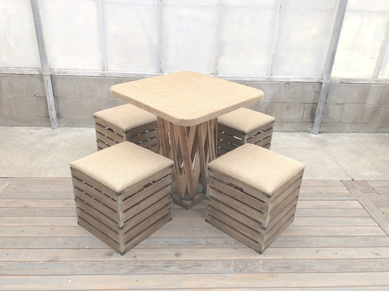 Slatted Stools with Equipales Table 5pc Set