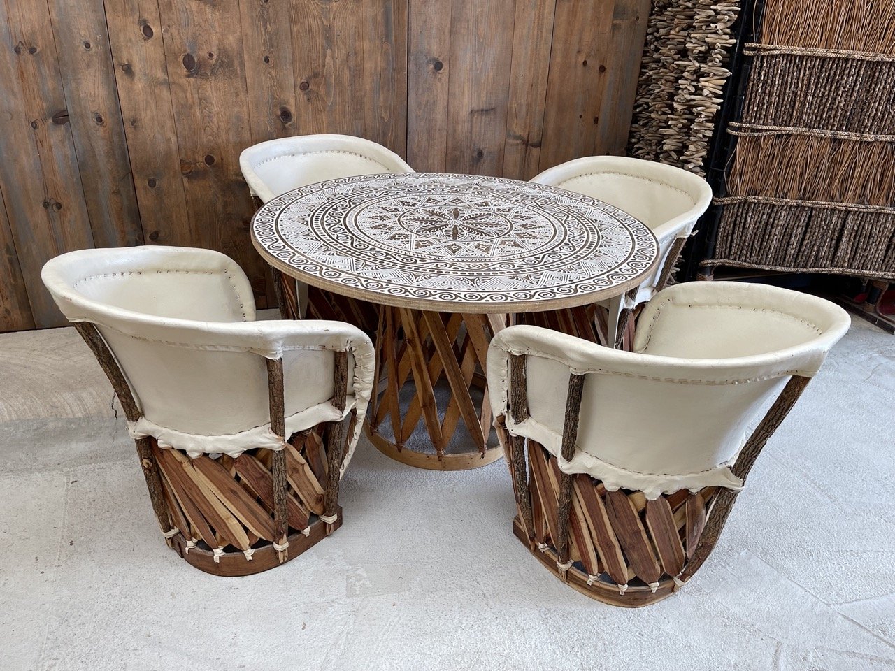 Puebla Table w Ivory Equipales 5pc Set