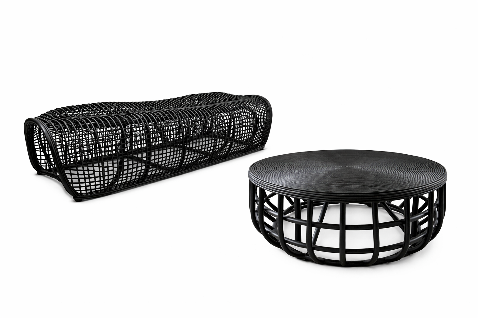 Black Rattan Pairing 2pc set	                    