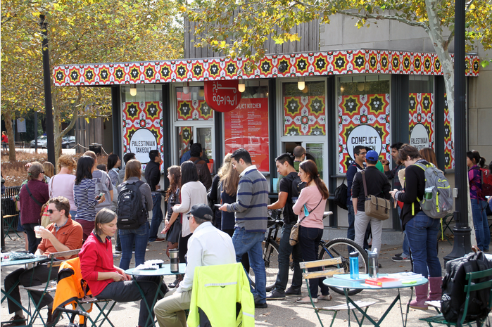 Supporters of the restaurant serving food from Palestine.S
