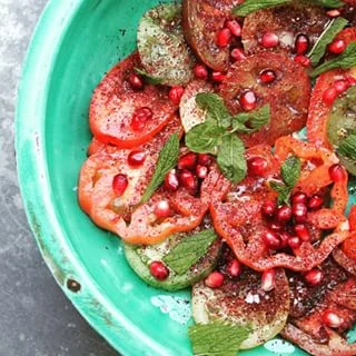 Heritage tomato salad with mint Sumac and pomegranates
