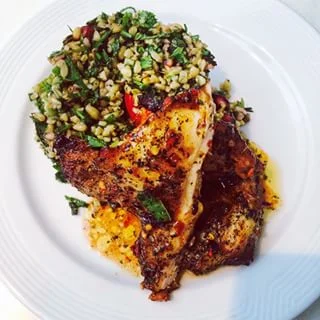 Za'atar chicken with freekeh salad