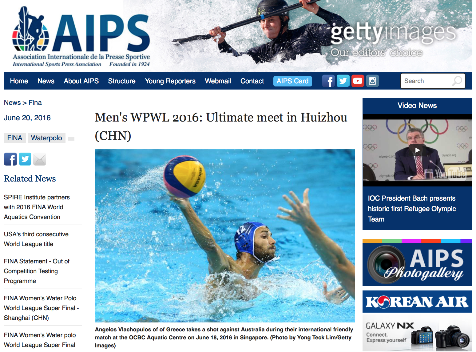 Australia vs Greece international water polo friendly match for Getty Images (www.gettyimages.com)