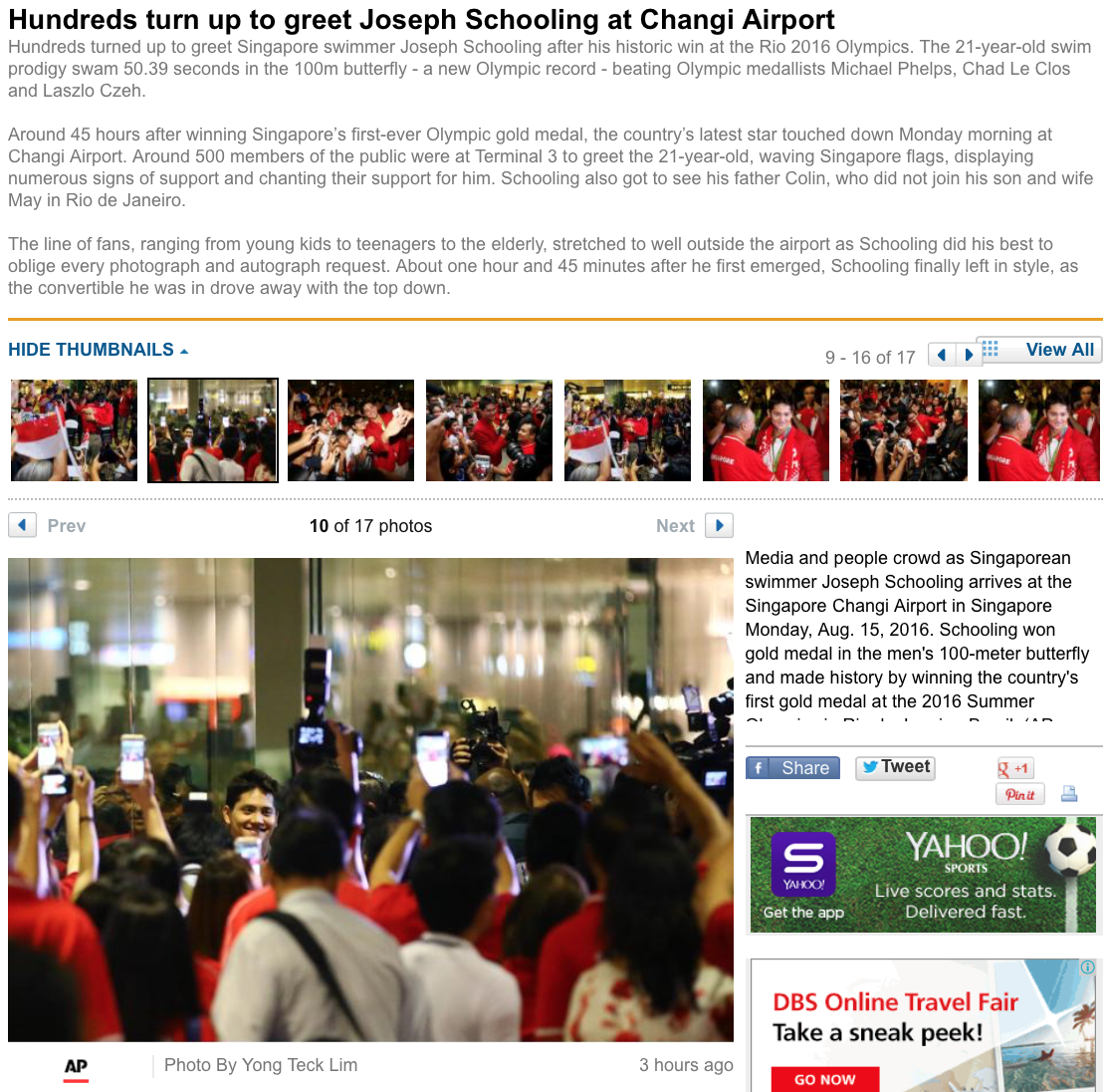 Joseph Schooling's Singapore return for the Associated Press (www.apimages.com)