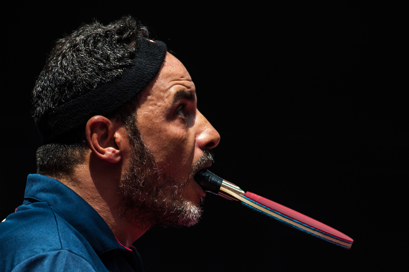 Ibrahim Hamadtou of Egypt in action during the Unified Table Tennis Tourney 2015 at Marina Square on July 5, 2015 in Singapore.