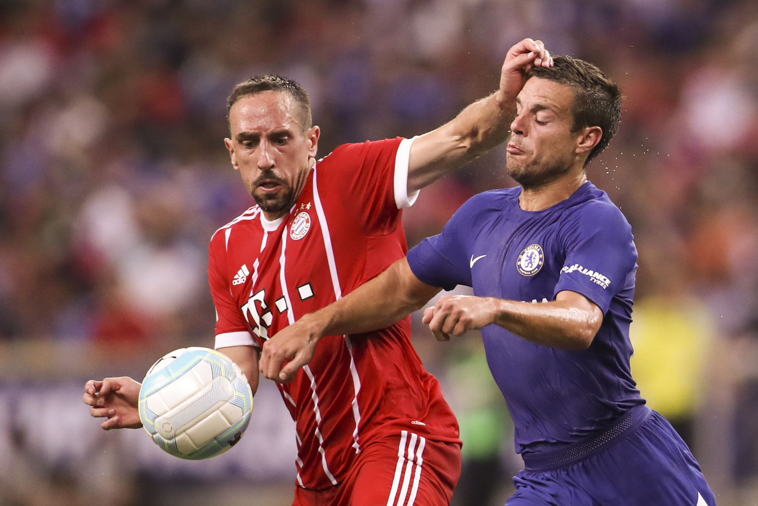  Soccer Football - Chelsea vs Bayern Munich - International Champions Cup - Singapore - July 25, 2017 Bayern Munich's Franck Ribery in action against Chelsea's Cesar Azpilicueta REUTERS/Yong Teck Lim 