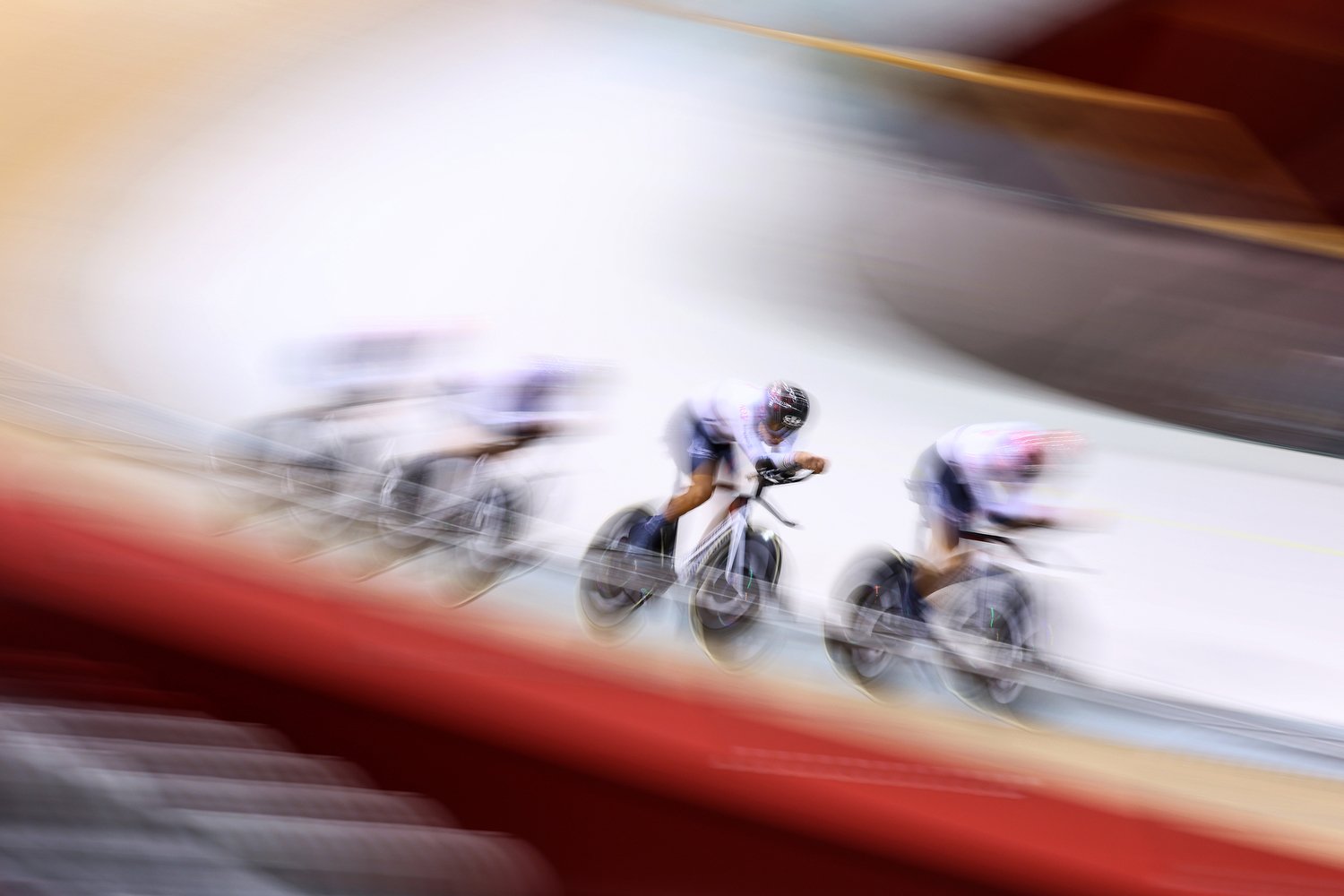  JAKARTA, INDONESIA - FEBRUARY 23: Shoi Matsuda, Kazushige Kuboki, Eiya Hashimoto and Naoki Kojima of Team Japan compete in the Men's Team Pursuit Qualifying during day one of the UCI Track Nations Cup at Jakarta International Velodrome on February 2