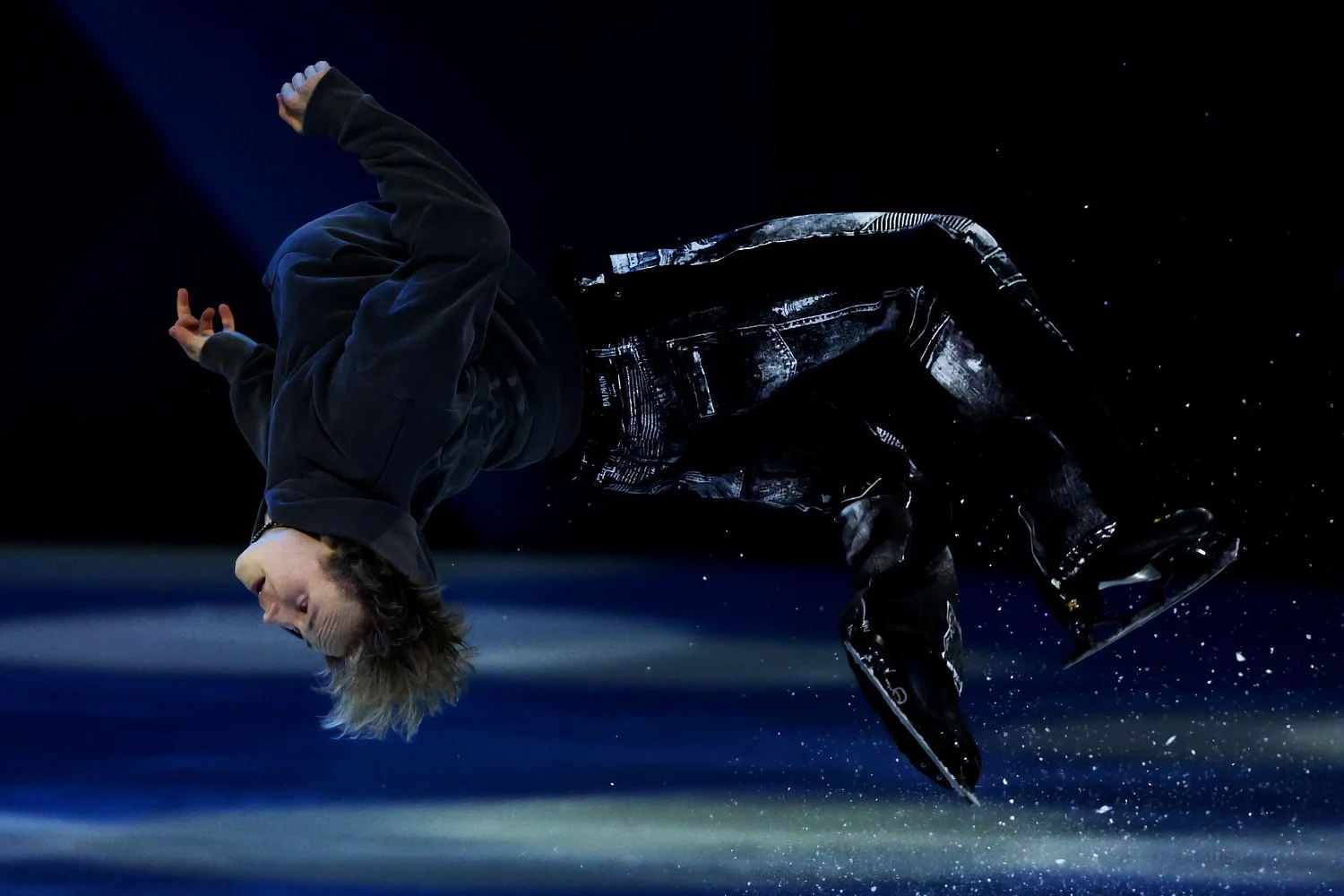  MILAN, ITALY - FEBRUARY 21: Ilia Malinin of Team United States performs a backflip during a Figure Skating Exhibition Gala on day fifteen of the Milano Cortina 2026 Winter Olympic games at Milano Ice Skating Arena on February 21, 2026 in Milan, Ital
