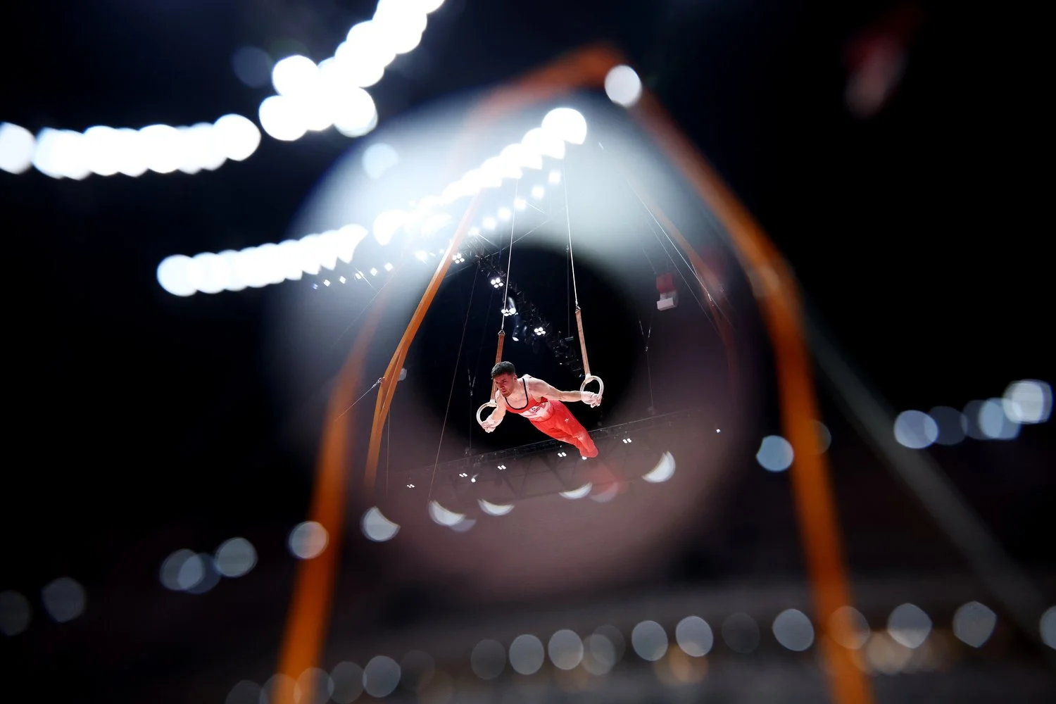  JAKARTA, INDONESIA - OCTOBER 19: Harry Hepworth of Team Great Britain competes in the still rings during the Men's qualification on day one of the Artistic Gymnastics World Championships at Indonesia Arena on October 19, 2025 in Jakarta, Indonesia. 