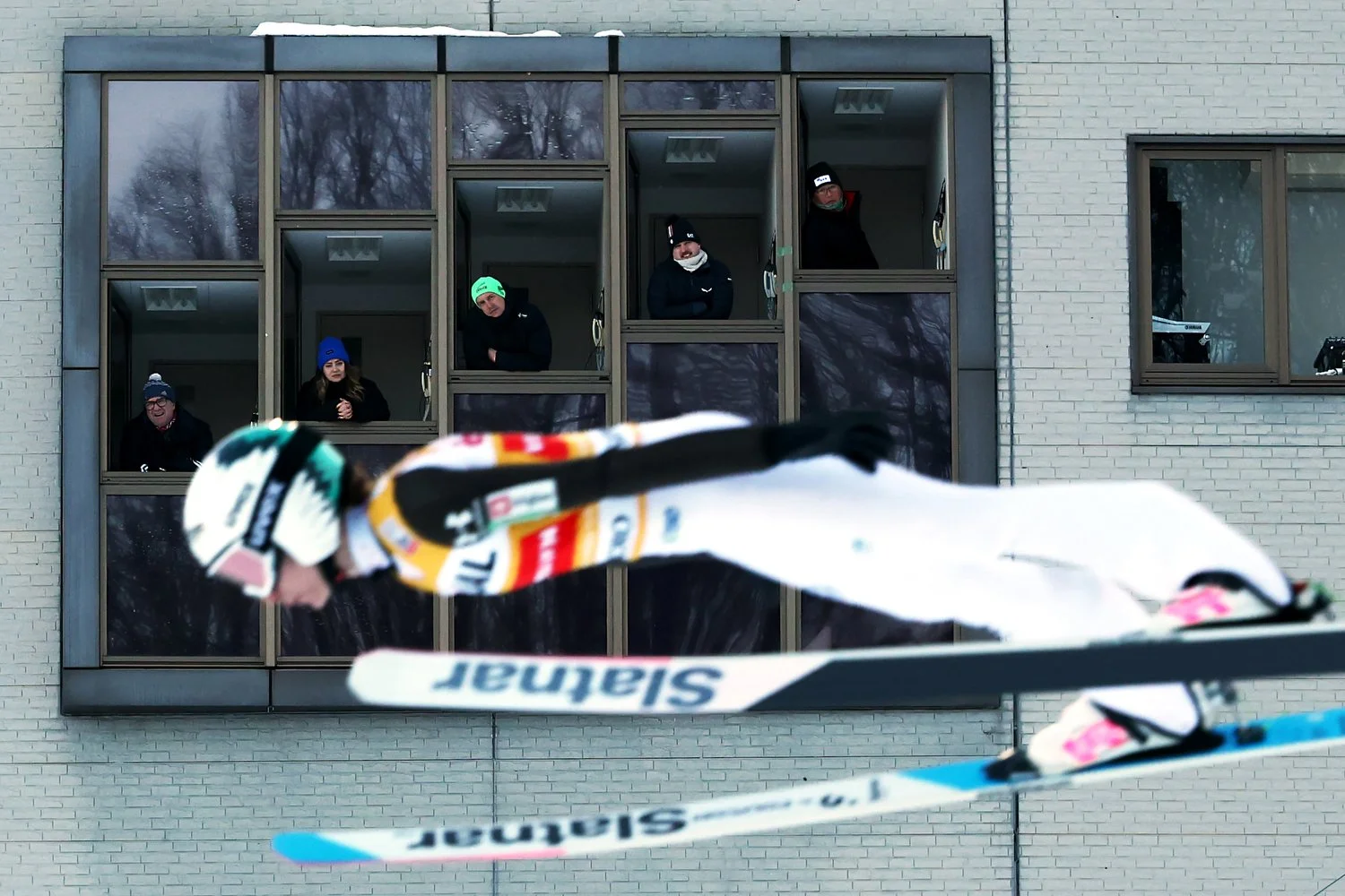  SAPPORO, JAPAN - JANUARY 24: Judges look on from the tower as Nika Prevc of Slovenia competes in the trial round of the Individual Large Hill during the FIS Women's Ski Jumping Sapporo at Okurayama Jump Stadium on January 24, 2026 in Sapporo, Hokkai