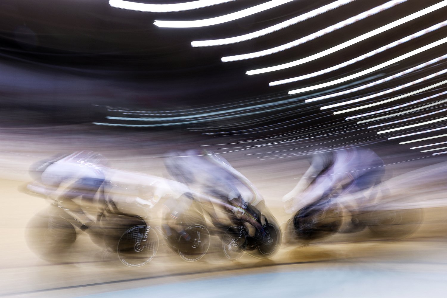  JAKARTA, INDONESIA - FEBRUARY 24: Oliver Wood, William Tidball, Rhys Britton and Charlie Tanfield of Team Great Britain compete in the Men's Team Pursuit bronze medal event during day two of the UCI Track Nations Cup at Jakarta International Velodro