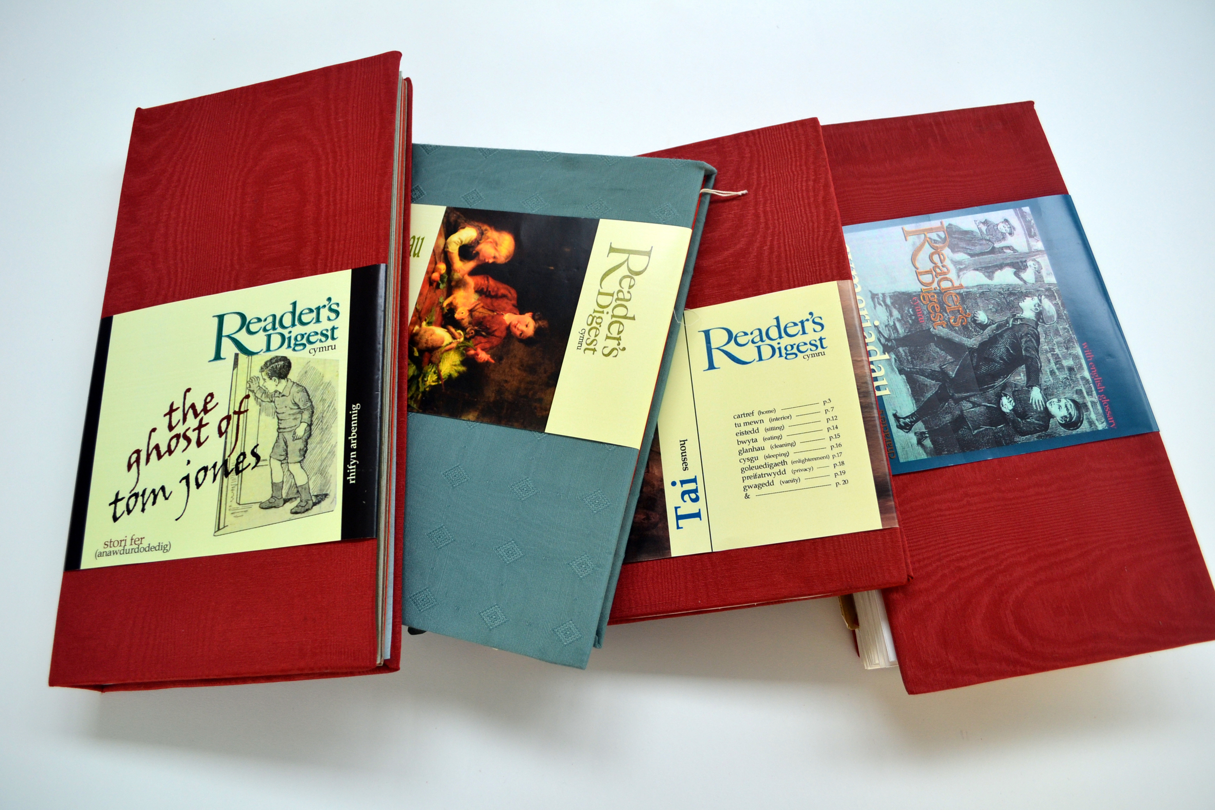 Reader’s Digest consiste en une série de livres d’artiste qui emprunte non seulement le titre, mais également la méthode de la populaire publication du même nom. Créé dans le cadre d’une résidence de trois mois au Aberystwyth Arts Centre (Royaume-Uni) , le projet est entièrement constitué de livres d’occasion, pour la plupart en langue galloise, recueillis sur place et remaniés dans un laborieux hommage à la culture et à la langue du Pays de Galles.