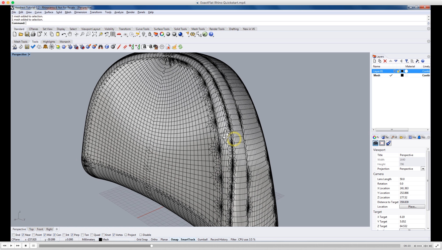 Initial mesh of a headrest in ExactFlat 3D to 2D flattening software