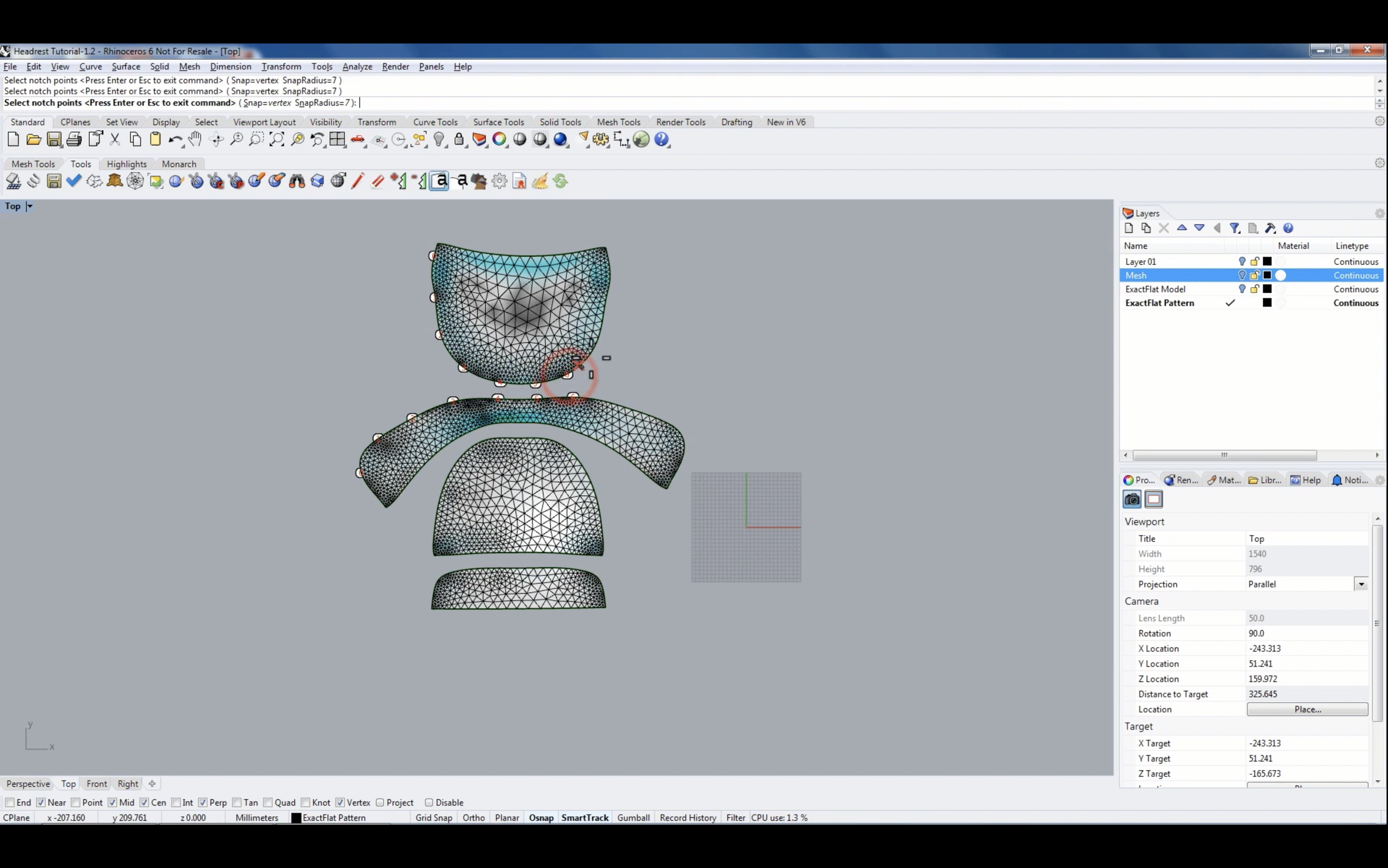 ExactFlat 3D to 2D Digital Patterning Software for Rhino 3D: Add Pattern Notches