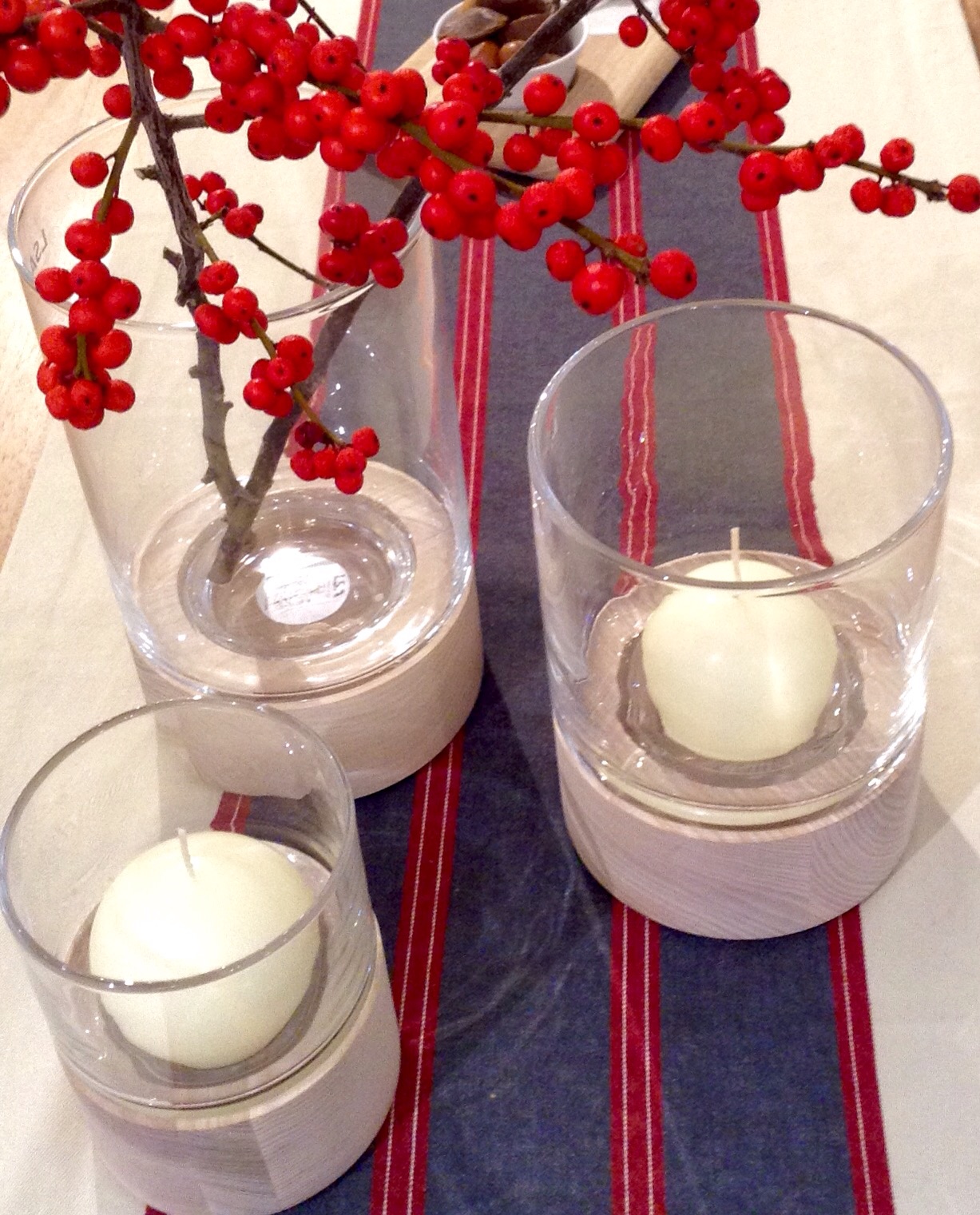 British made ash & hand blown glass, to be used for candles or flowers (we have used ilex berries for a seasonal feel) S £26.00, M £36.00, L £40.00