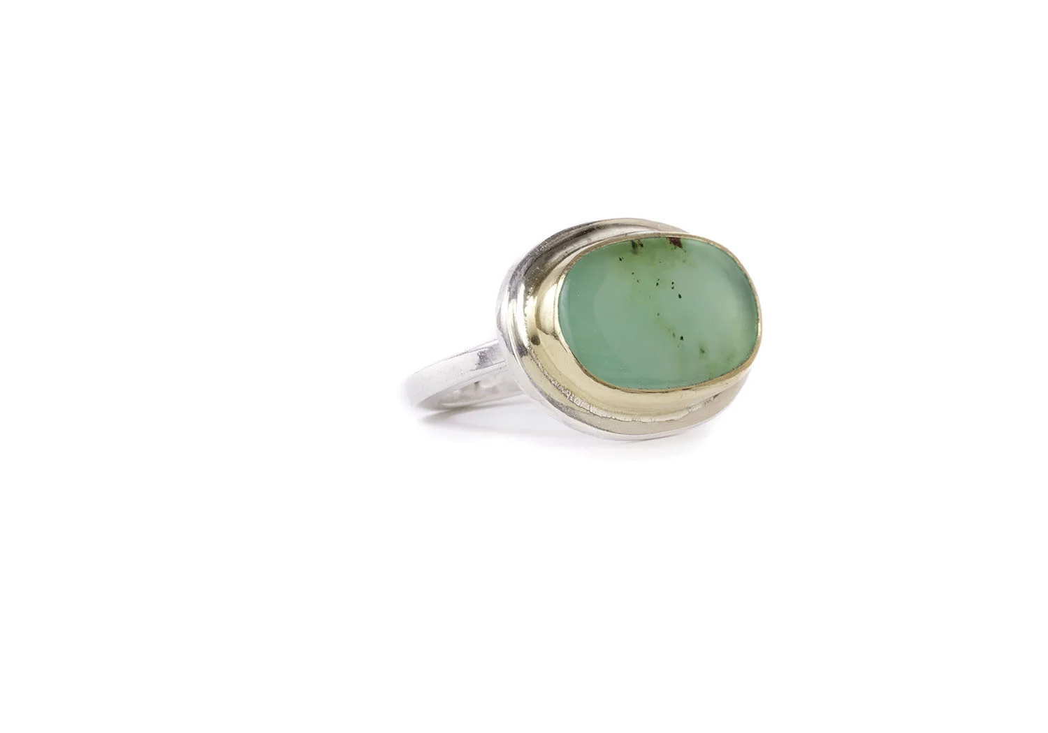 one of a kind ring, pixel and torch, chrysoprase ring, modern ring, mixed metal ring