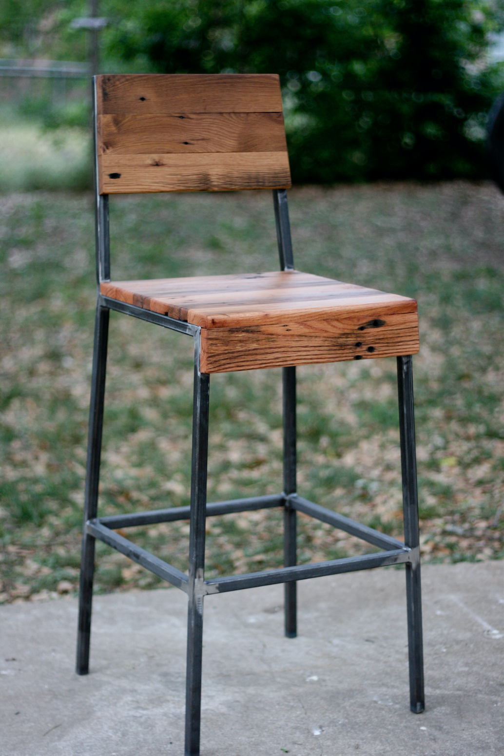 HIGH-BACKED PECAN STOOL — 13 x 13 x 26 (at seat)