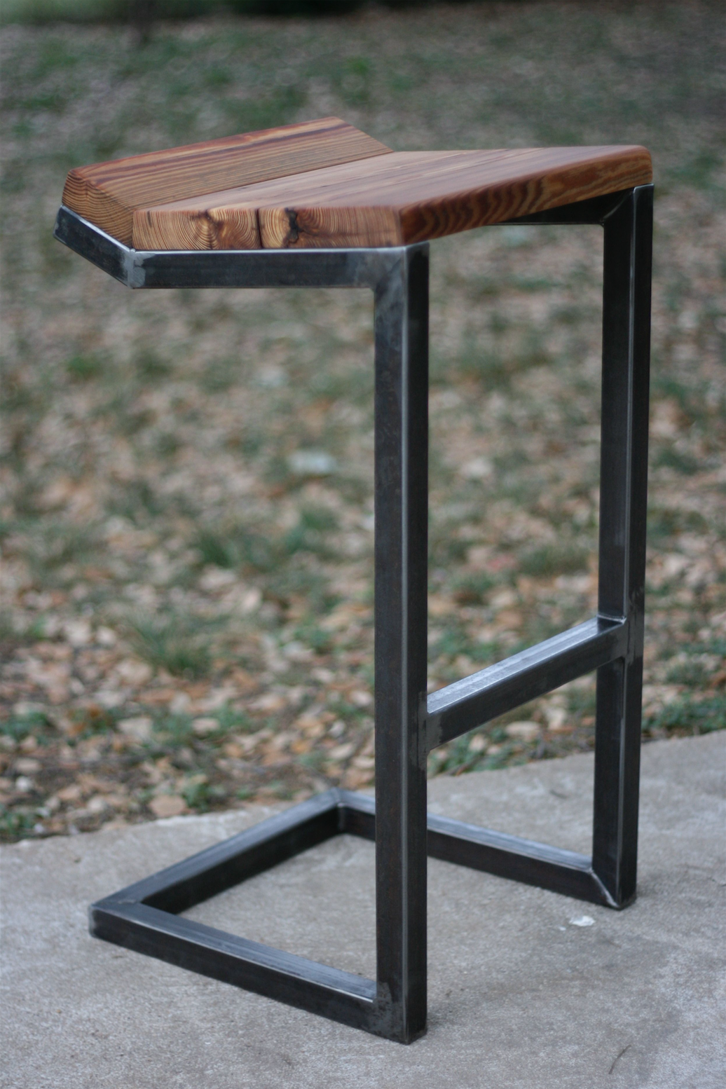 LONGLEAF PINE + STEEL BAR STOOL