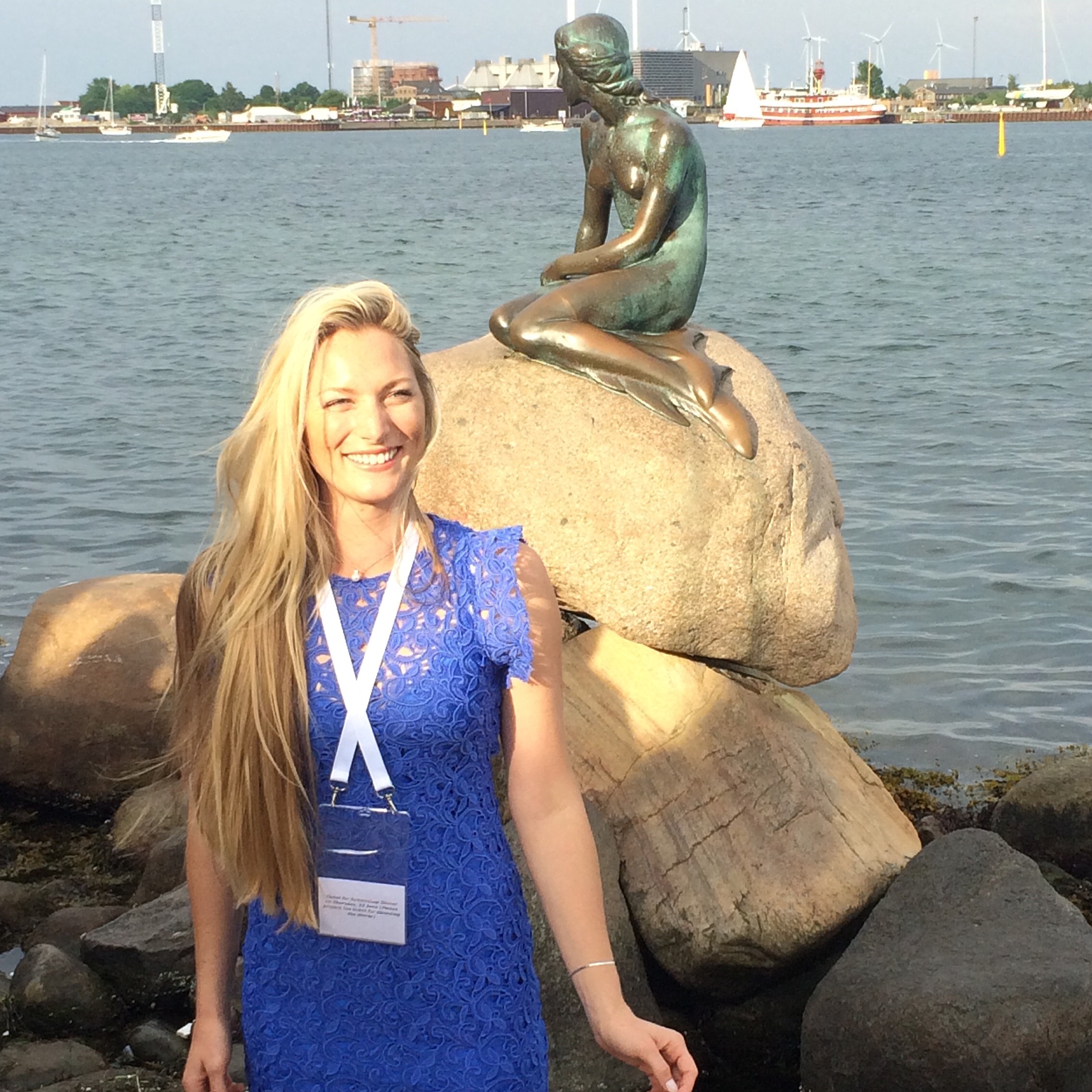 Taylor in Copenhagen by the "Little Mermaid" statue.