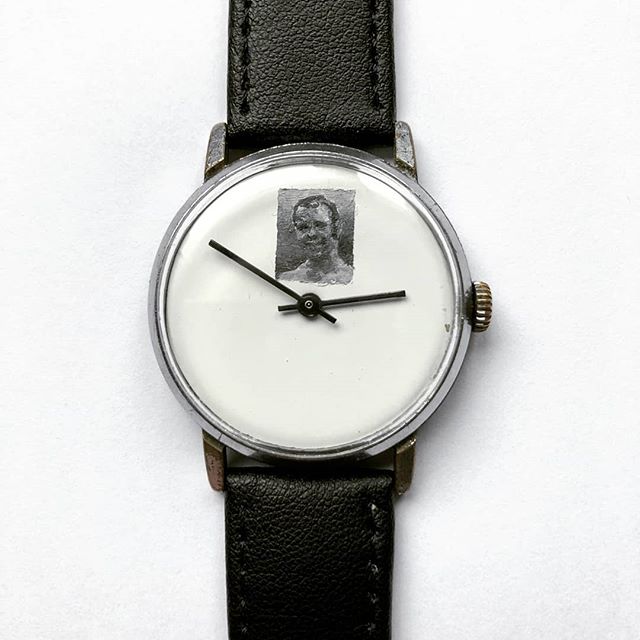 I'm so so chuffed with my new #timepiece, a hand painted miniature by the multitalented @mrianbruce on a vintage soviet watch. This portrait is of my late uncle Nick, painted using his ashes so he is always with me. He was the coolest person i knew a