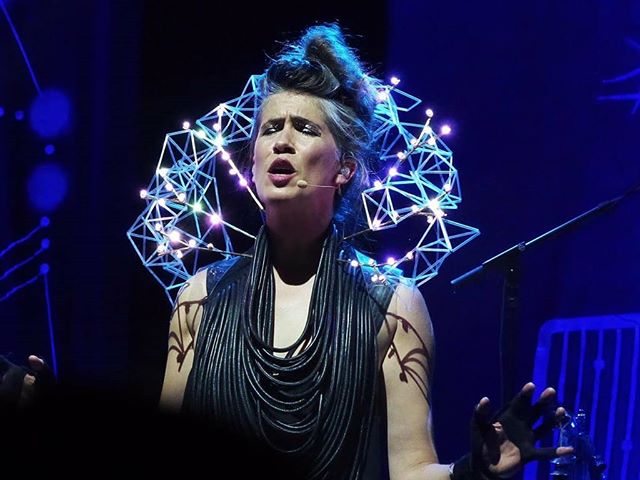 Bolero 2.0! @imogenheap has been mesmerising on tour. I did the original designs for her sound reactive bolero which she can program to respond to her @mi.mu.gloves. It was painstakingly and exquisitely designed, constructed and integrated by @meliss