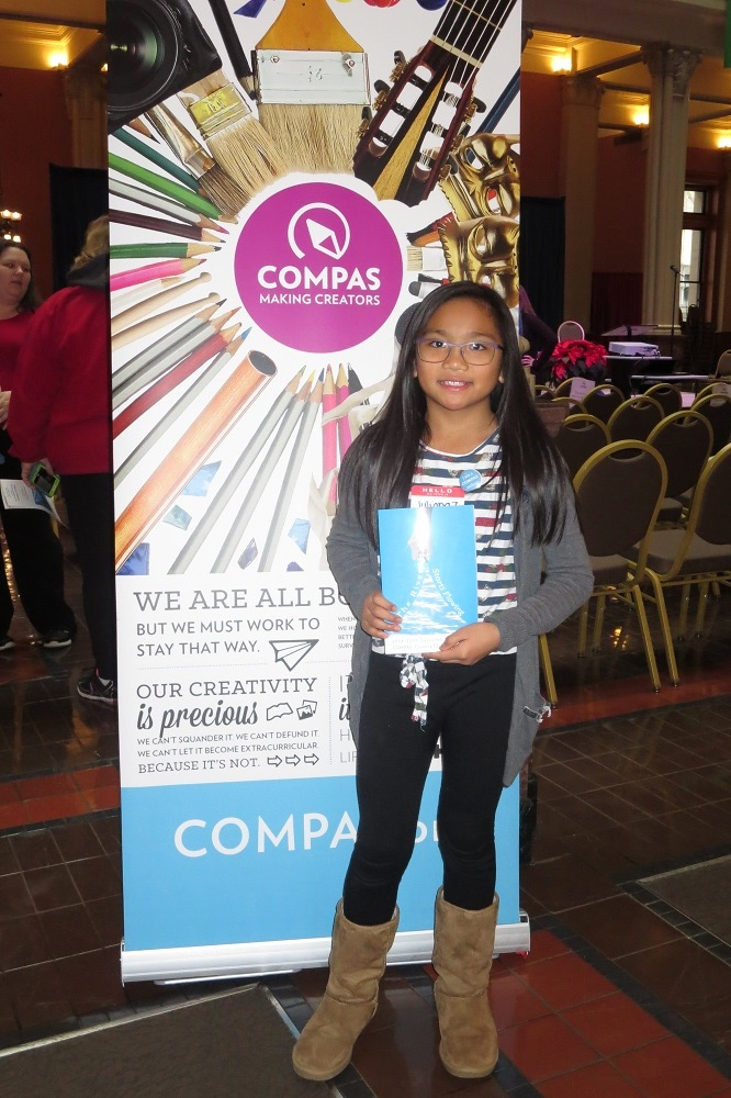 Another young poet... getting ready to read her newly-published poem at the COMPAS Anthology of Student Writing release party in December 2015.